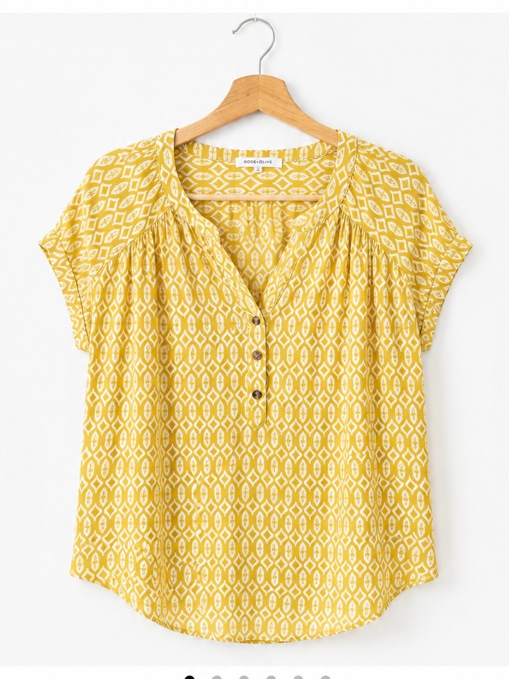 Rose & Olive Yellow Ikat Button-Front Blouse